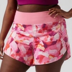 Athleta Pink Floral Run With It Ruffle 3.5 Shorts Size S